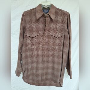 Pendleton Vintage 100% Virgin Wool Plaid  Shirt Chocolate Brown / Tan - 15 1/2